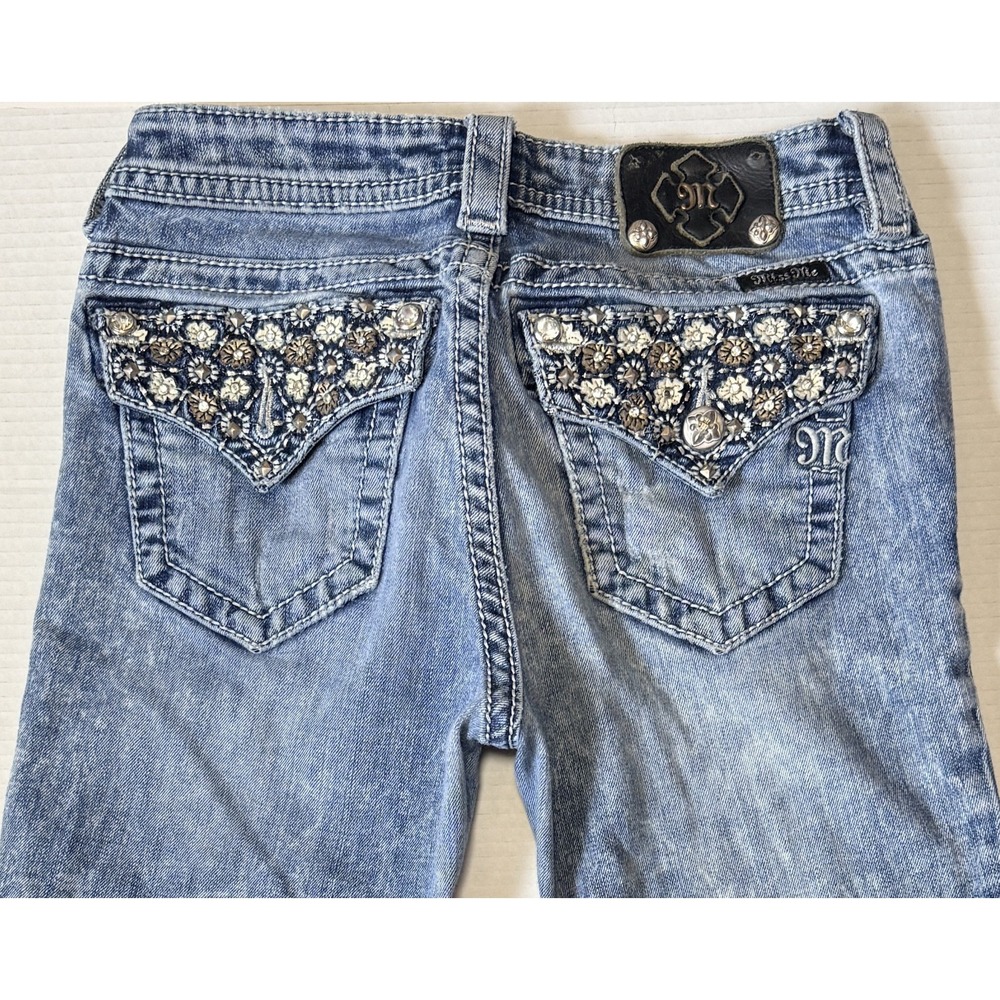 MISS ME - Women's Jeans -Mid Rise Bootcut -Distressed Embellished Denim -Size 26